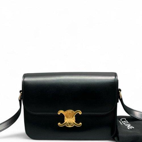 Celine Medium Triomphe Shoulder Bag Smooth Calfskin Black