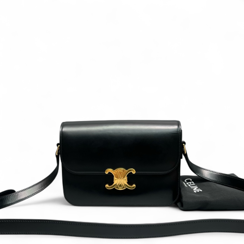 Celine Medium Triomphe Shoulder Bag Smooth Calfskin Black