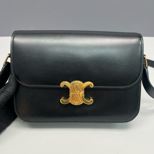 Celine Medium Triomphe Shoulder Bag Smooth Calfskin Black