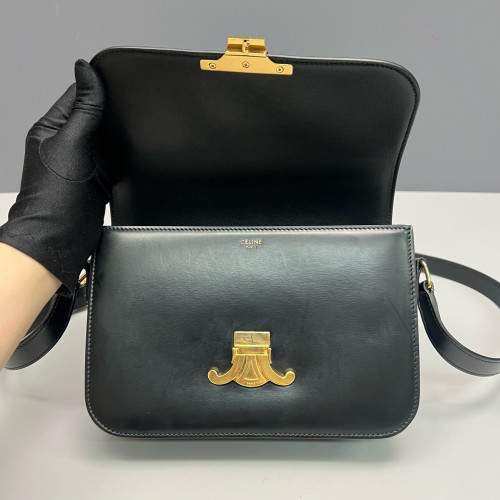 Celine Medium Triomphe Shoulder Bag Smooth Calfskin Black