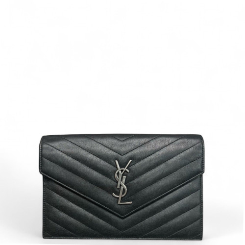 Yves Saint Laurent Small Envelope Chain Wallet Calfskin Black