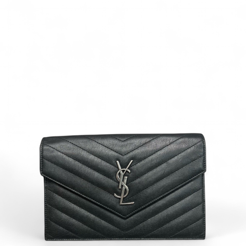 Yves Saint Laurent Small Envelope Chain Wallet Calfskin Black