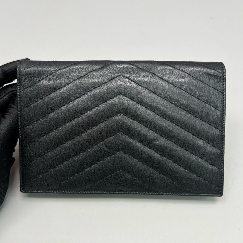 Yves Saint Laurent Small Envelope Chain Wallet Calfskin Black