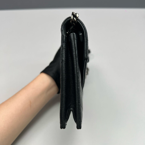 Yves Saint Laurent Small Envelope Chain Wallet Calfskin Black