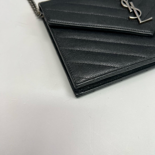 Yves Saint Laurent Small Envelope Chain Wallet Calfskin Black