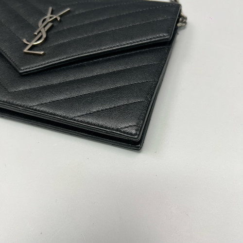 Yves Saint Laurent Small Envelope Chain Wallet Calfskin Black