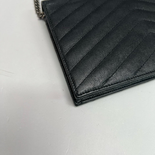 Yves Saint Laurent Small Envelope Chain Wallet Calfskin Black