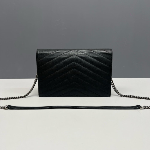 Yves Saint Laurent Small Envelope Chain Wallet Calfskin Black