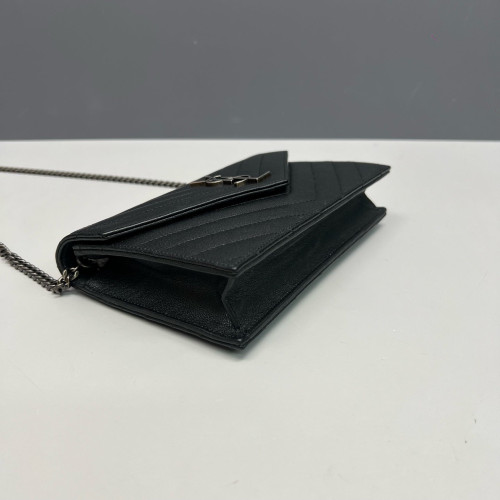 Yves Saint Laurent Small Envelope Chain Wallet Calfskin Black