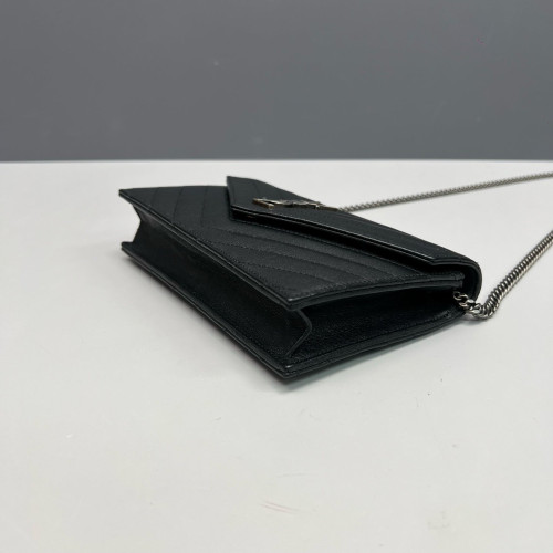 Yves Saint Laurent Small Envelope Chain Wallet Calfskin Black