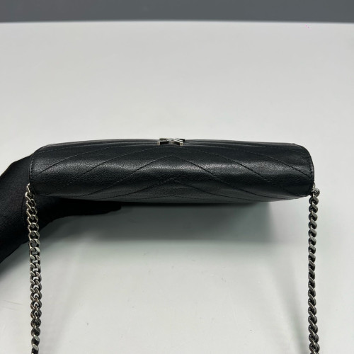 Yves Saint Laurent Small Envelope Chain Wallet Calfskin Black