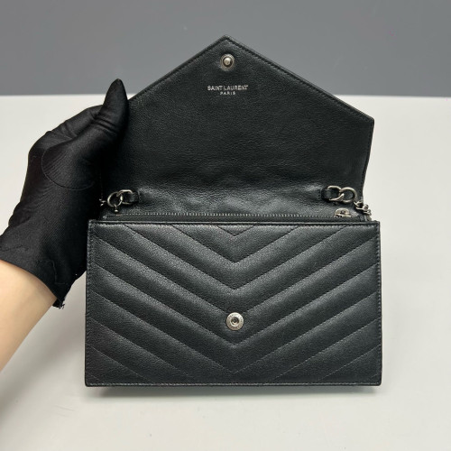 Yves Saint Laurent Small Envelope Chain Wallet Calfskin Black
