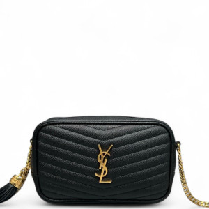 Yves Saint Laurent Fringe Tassel Camera Case Shiny Caviar Calfskin Black