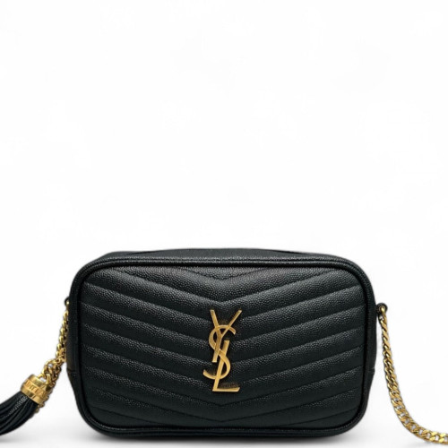 Yves Saint Laurent Fringe Tassel Camera Case Shiny Caviar Calfskin Black