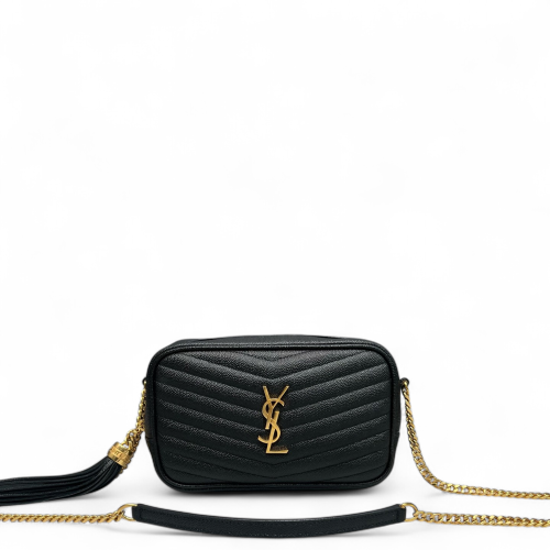 Yves Saint Laurent Fringe Tassel Camera Case Shiny Caviar Calfskin Black