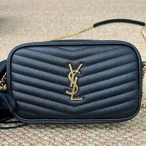Yves Saint Laurent Fringe Tassel Camera Case Shiny Caviar Calfskin Black