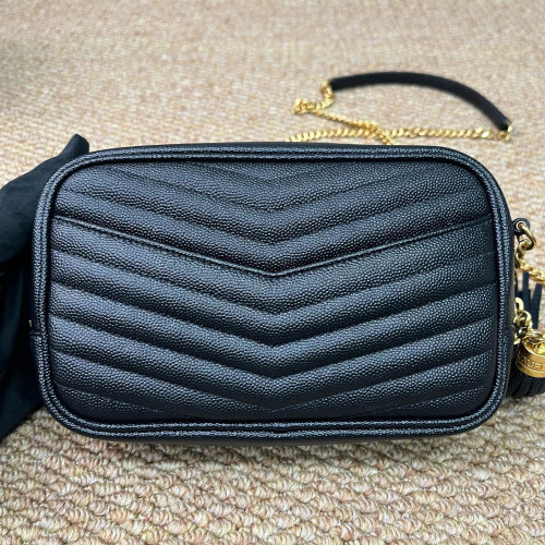 Yves Saint Laurent Fringe Tassel Camera Case Shiny Caviar Calfskin Black