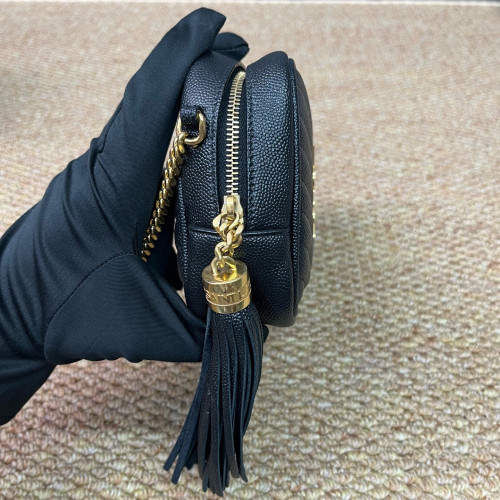 Yves Saint Laurent Fringe Tassel Camera Case Shiny Caviar Calfskin Black