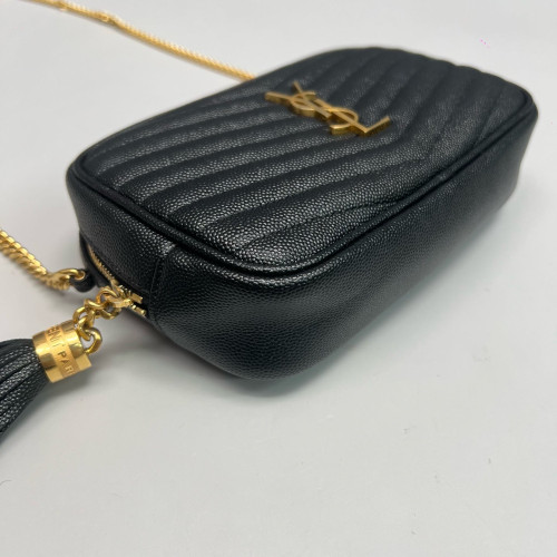Yves Saint Laurent Fringe Tassel Camera Case Shiny Caviar Calfskin Black