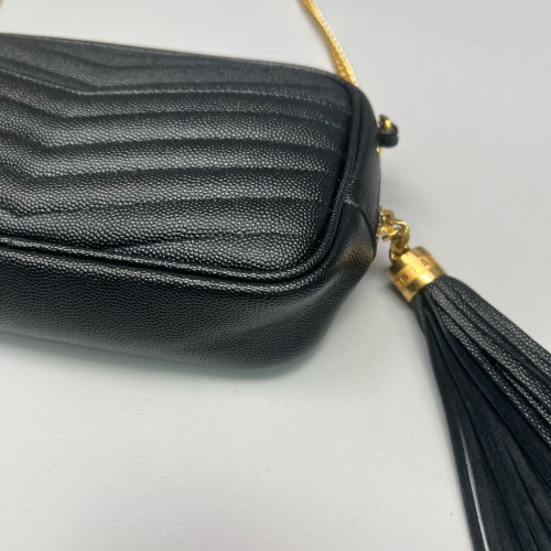 Yves Saint Laurent Fringe Tassel Camera Case Shiny Caviar Calfskin Black