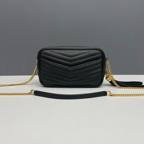 Yves Saint Laurent Fringe Tassel Camera Case Shiny Caviar Calfskin Black