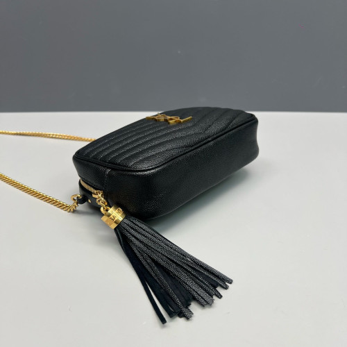 Yves Saint Laurent Fringe Tassel Camera Case Shiny Caviar Calfskin Black