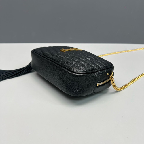 Yves Saint Laurent Fringe Tassel Camera Case Shiny Caviar Calfskin Black
