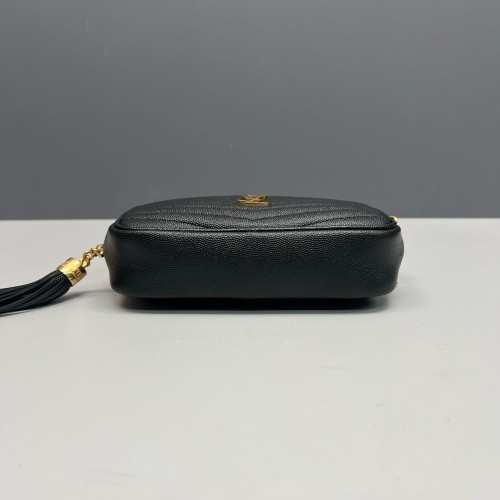 Yves Saint Laurent Fringe Tassel Camera Case Shiny Caviar Calfskin Black