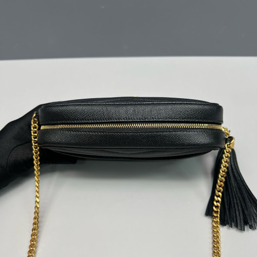 Yves Saint Laurent Fringe Tassel Camera Case Shiny Caviar Calfskin Black