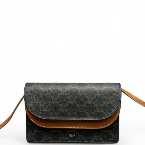 Celine Wallet On Strap Triomphe Brown Black