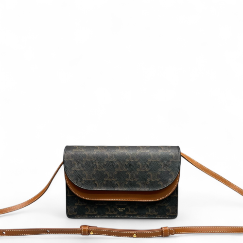 Celine Wallet On Strap Triomphe Brown Black