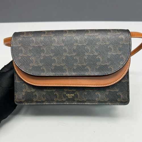 Celine Wallet On Strap Triomphe Brown Black