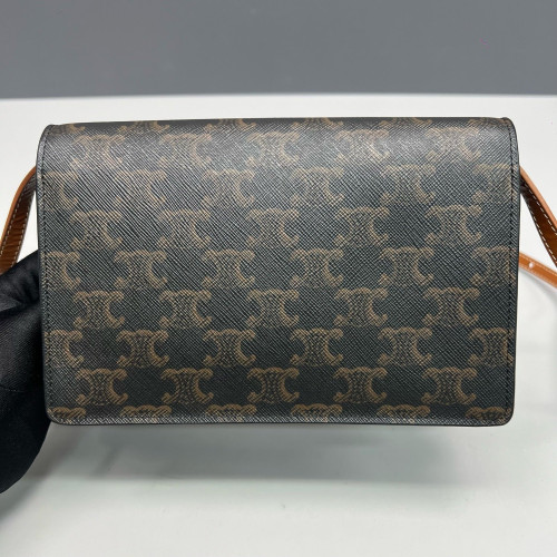 Celine Wallet On Strap Triomphe Brown Black