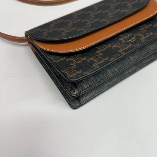 Celine Wallet On Strap Triomphe Brown Black