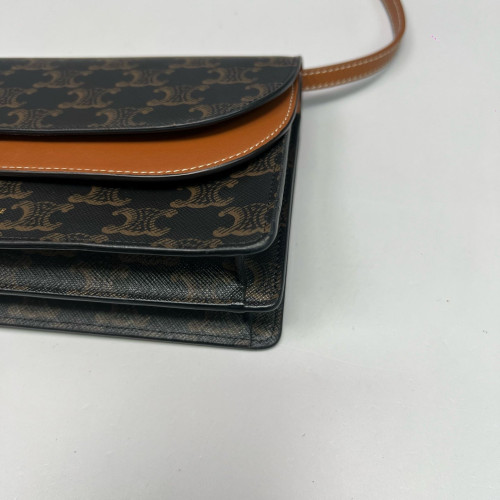 Celine Wallet On Strap Triomphe Brown Black