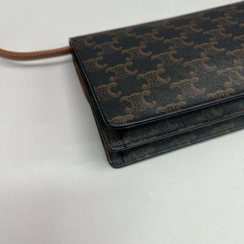Celine Wallet On Strap Triomphe Brown Black