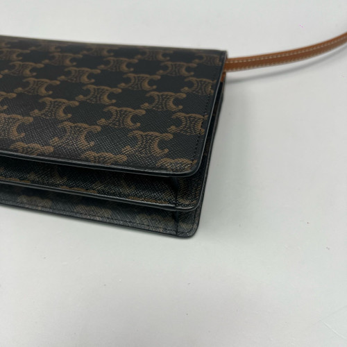 Celine Wallet On Strap Triomphe Brown Black