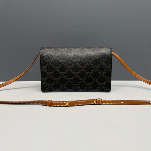 Celine Wallet On Strap Triomphe Brown Black