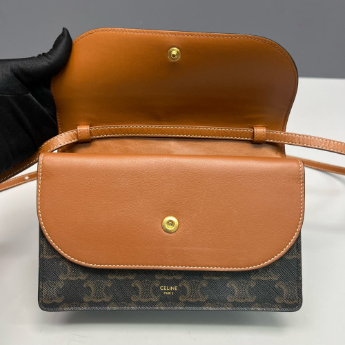 Celine Wallet On Strap Triomphe Brown Black