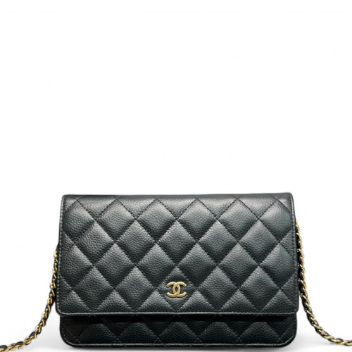Chanel Quilted Wallet On Chain Grained Calfskin Black