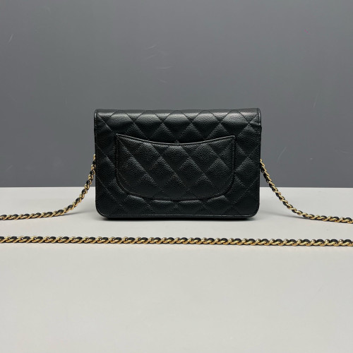 Chanel Quilted Wallet On Chain Grained Calfskin Black
