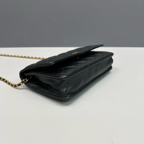 Chanel Quilted Wallet On Chain Grained Calfskin Black