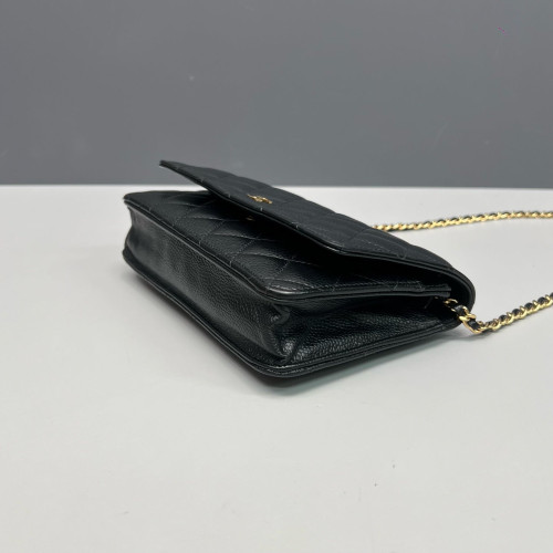 Chanel Quilted Wallet On Chain Grained Calfskin Black