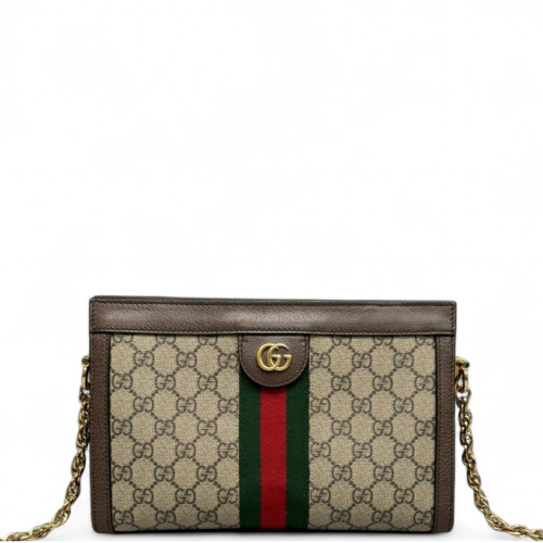 Gucci Web Small Ophidia Chain Shoulder Bag GG Supreme Monogram Calfskin Beige Brown