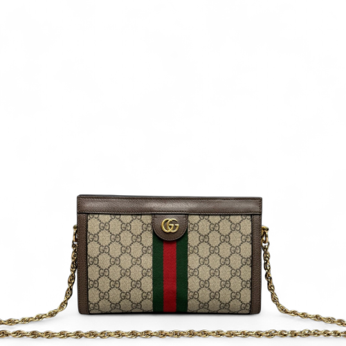 Gucci Web Small Ophidia Chain Shoulder Bag GG Supreme Monogram Calfskin Beige Brown
