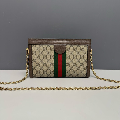 Gucci Web Small Ophidia Chain Shoulder Bag GG Supreme Monogram Calfskin Beige Brown