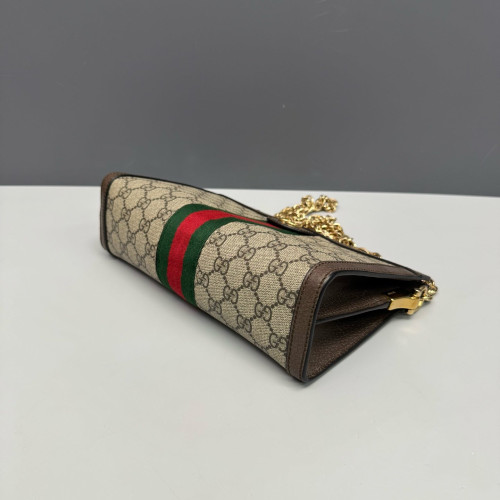Gucci Web Small Ophidia Chain Shoulder Bag GG Supreme Monogram Calfskin Beige Brown
