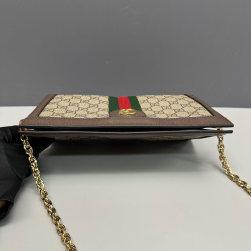 Gucci Web Small Ophidia Chain Shoulder Bag GG Supreme Monogram Calfskin Beige Brown
