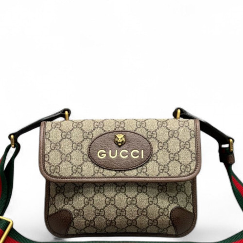 Gucci Small Neo Vintage Double Flap Messenger Bag GG Supreme Monogram Brown Green Red