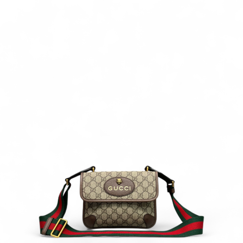 Gucci Small Neo Vintage Double Flap Messenger Bag GG Supreme Monogram Brown Green Red